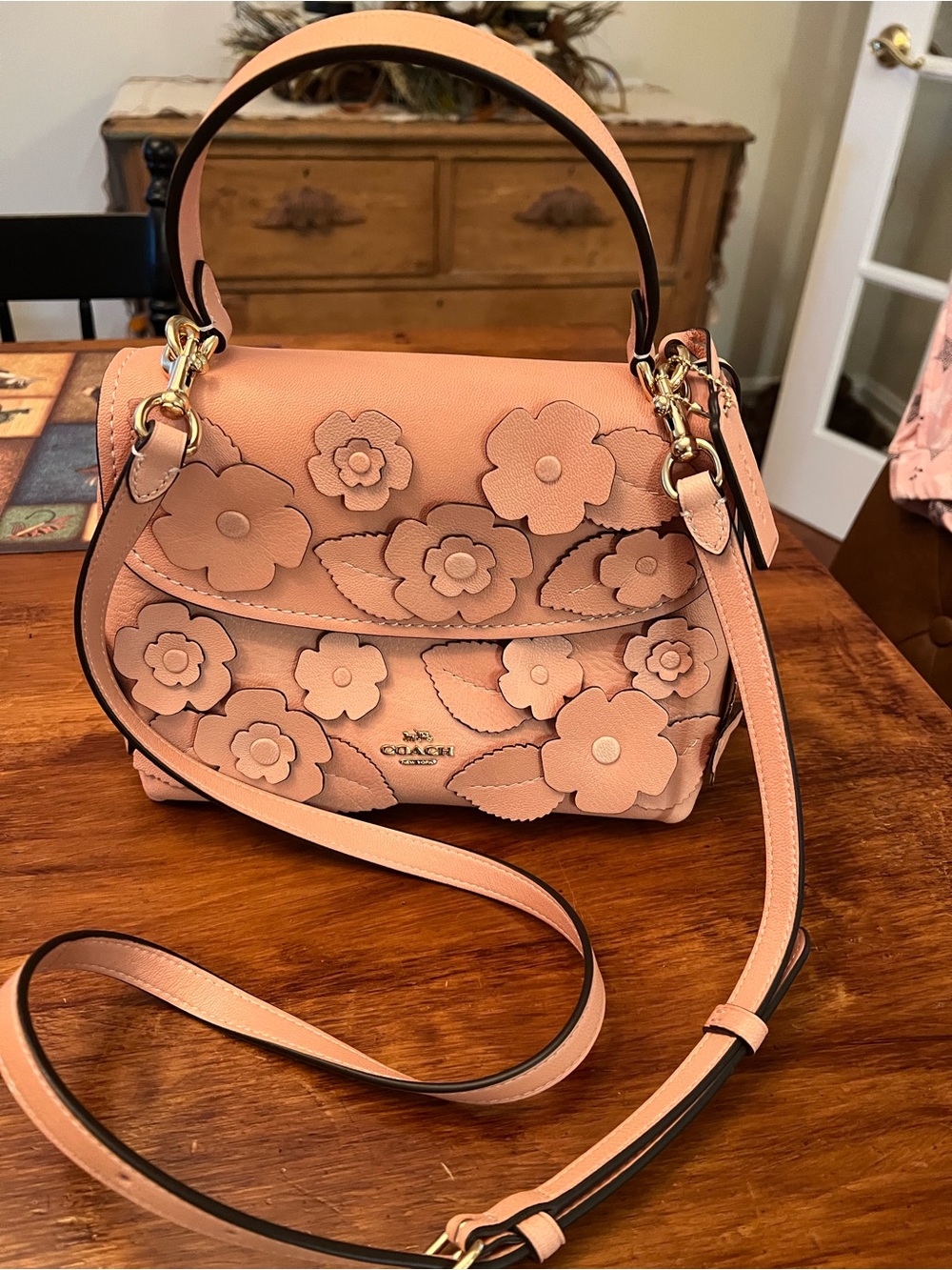 Coach Pink Floral Appliqué Crossbody Bag